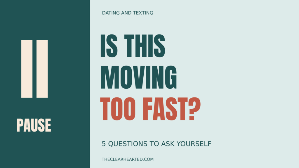 Graphic reading 'Is this moving too fast?' with five questions to ask yourself beside a large illustrated pause symbol.